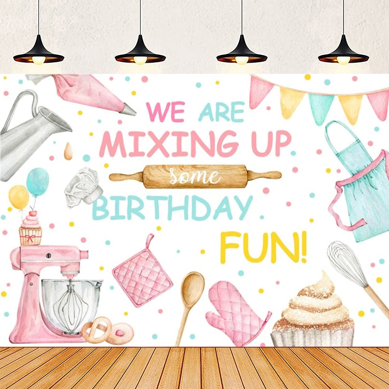 Kitchen Baking Background - Fondo de fotografía de cumpleaños rosa